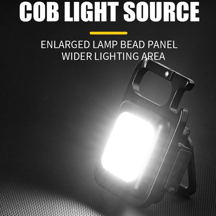 Lanterna de buzunar cu magnet, deschizator bere, carabina si incarcare USB-C, neagra, patrata, 2000 lm [5]