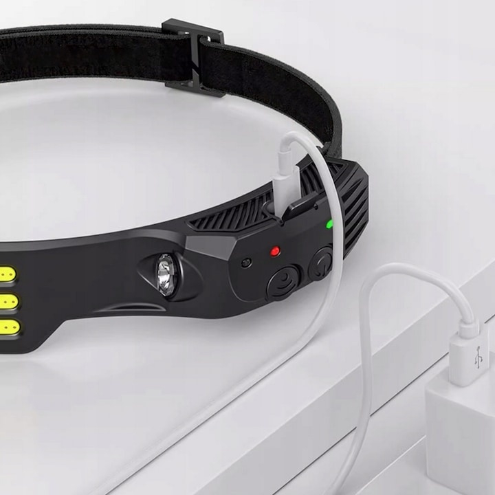 Lanterna frontala cu acumulator intern, 3 benzi LED COB, senzor de miscare, 5 moduri de iluminare, 800 lm, 1200 mAh, reincarcabila USB Type-C, IPX4 [3]