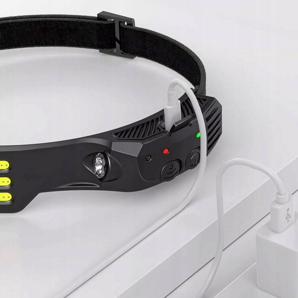 Lanterna frontala cu acumulator intern, 3 benzi LED COB, senzor de miscare, 5 moduri de iluminare, 800 lm, 1200 mAh, reincarcabila USB Type-C, IPX4 [12]