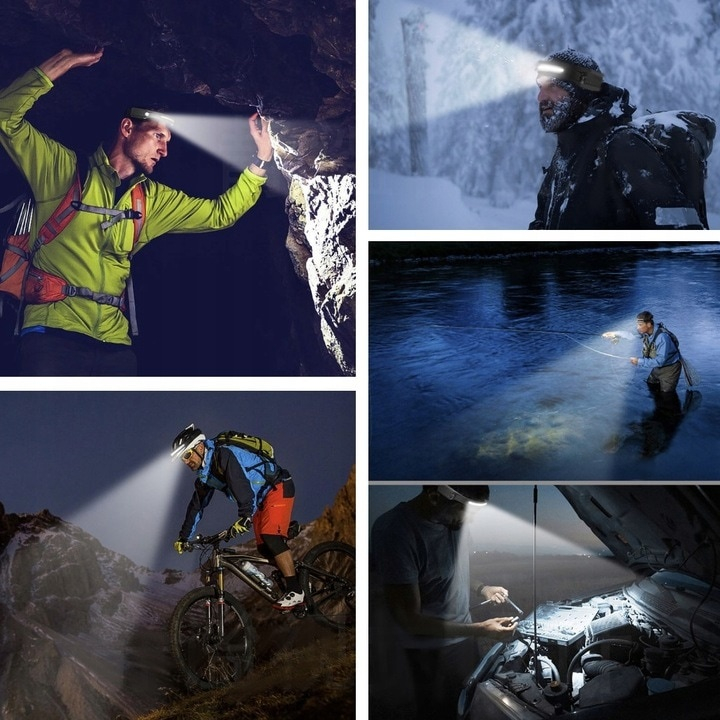 Lanterna frontala reincarcabila USB Type-C, LED COB, senzor de miscare, 6 moduri de iluminare, 350 lm, raza 50 m², rezistenta la socuri si apa, banda reglabila – performanta si confort in orice situat [4]