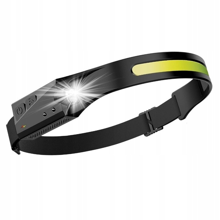 Lanterna frontala reincarcabila USB Type-C, LED COB, senzor de miscare, 6 moduri de iluminare, 350 lm, raza 50 m², rezistenta la socuri si apa, banda reglabila – performanta si confort in orice situat [2]