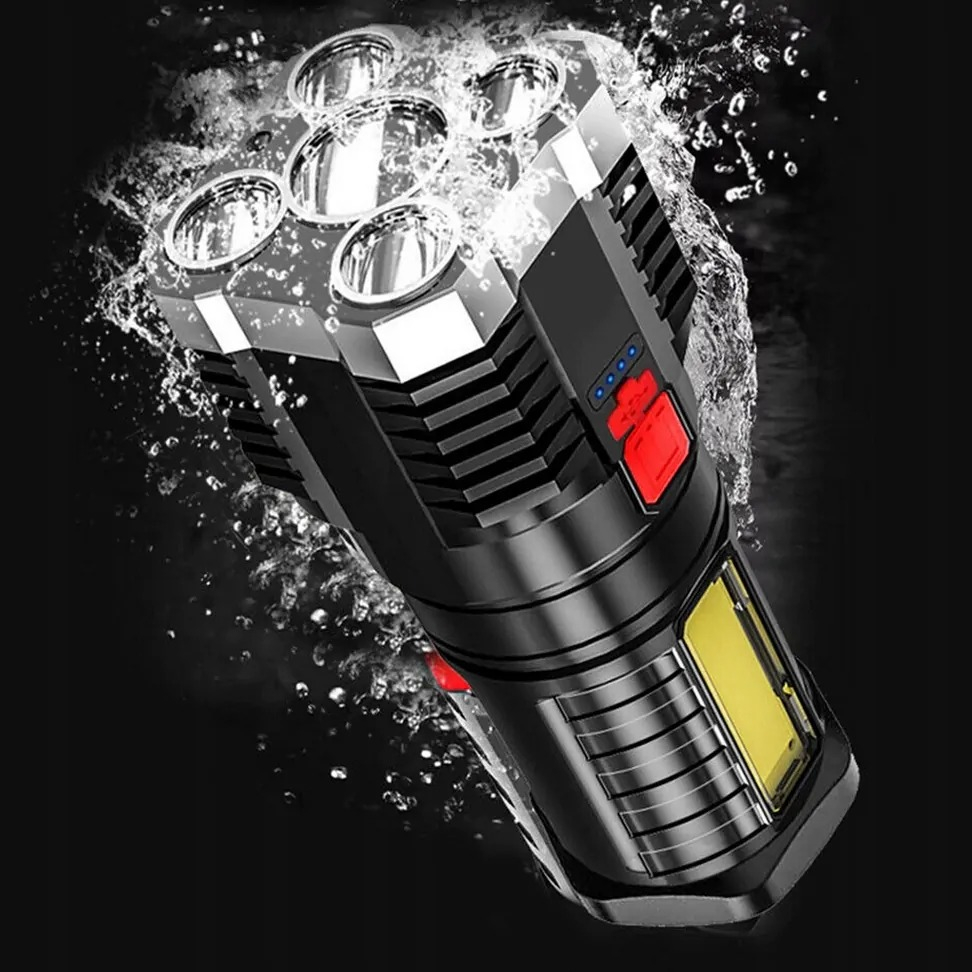 Lanterna portabila, 6 LED-uri, 4 moduri de iluminare, cablu Micro-USB inclus, ABS, baterie 1200 mAh, rezistenta la apa, negru [4]