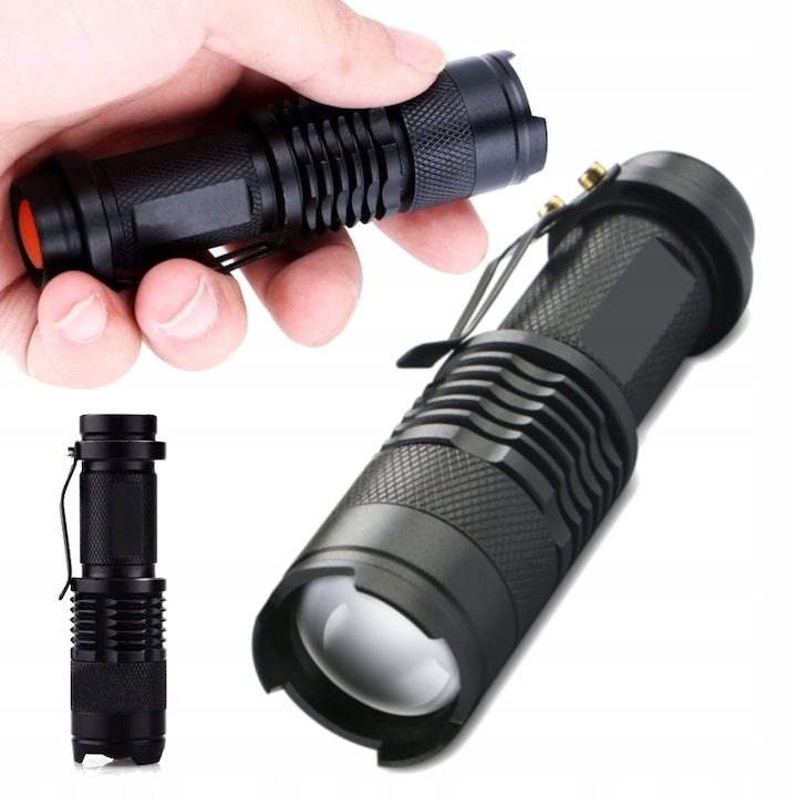 Lanterna tactica de buzunar, carcasa din aluminiu, textura anti-alunecare, 3 moduri de iluminare, negru [2]