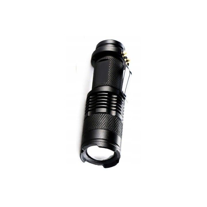 Lanterna tactica de buzunar, carcasa din aluminiu, textura anti-alunecare, 3 moduri de iluminare, negru [5]