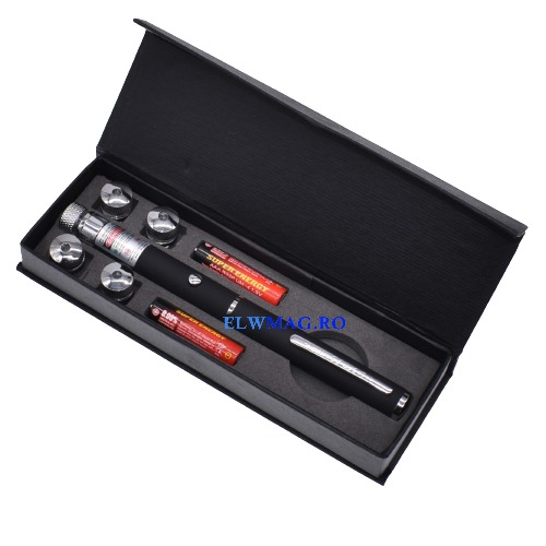 Laser pointer verde cu 5 capete,baterii incluse + cutie depozitare [2]