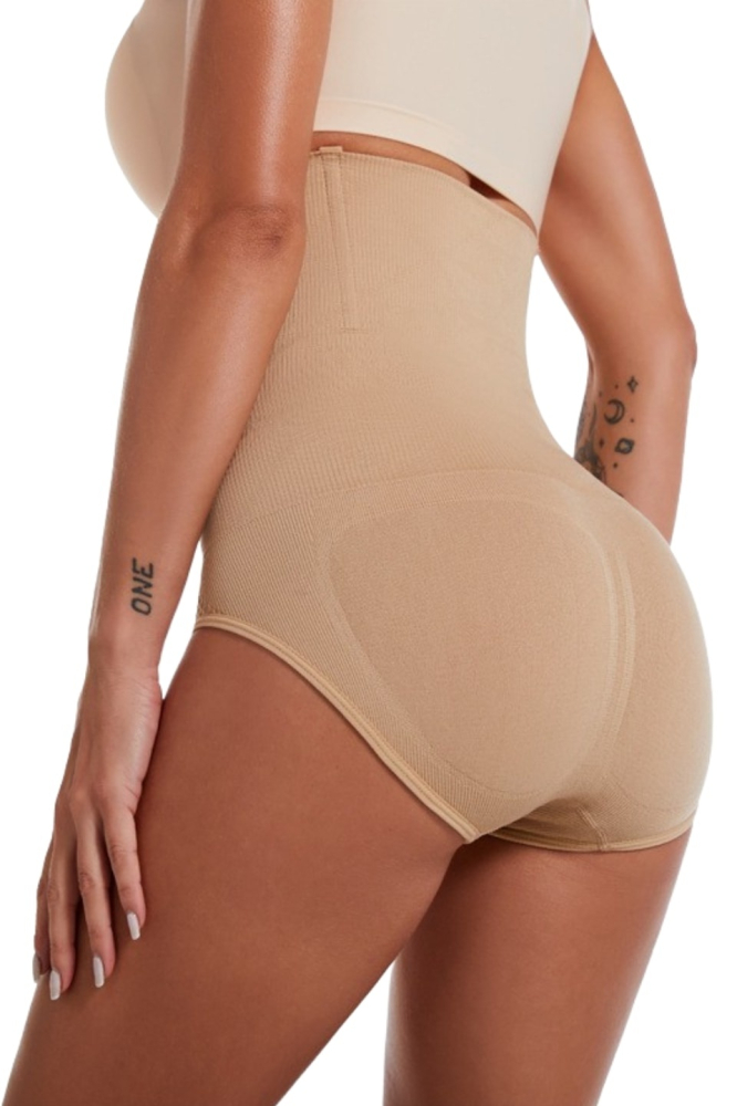 Lenjerie modelatoare talie inalta compresie abdomen si efect lifting posterior, fara cusaturi, bej, marime M/L [12]