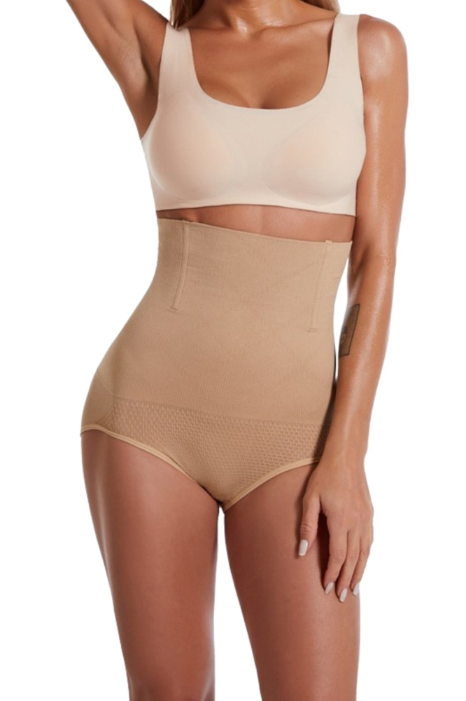 Lenjerie modelatoare talie inalta compresie abdomen si efect lifting posterior, fara cusaturi, bej, marime M/L [5]