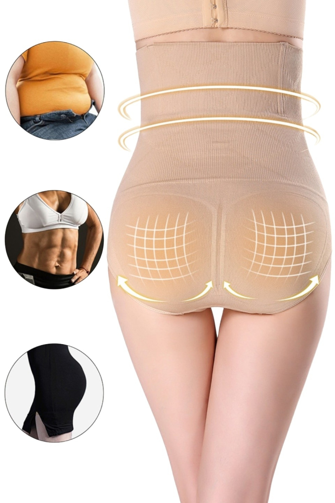 Lenjerie modelatoare talie inalta compresie abdomen si efect lifting posterior, fara cusaturi, bej, marime M/L [9]