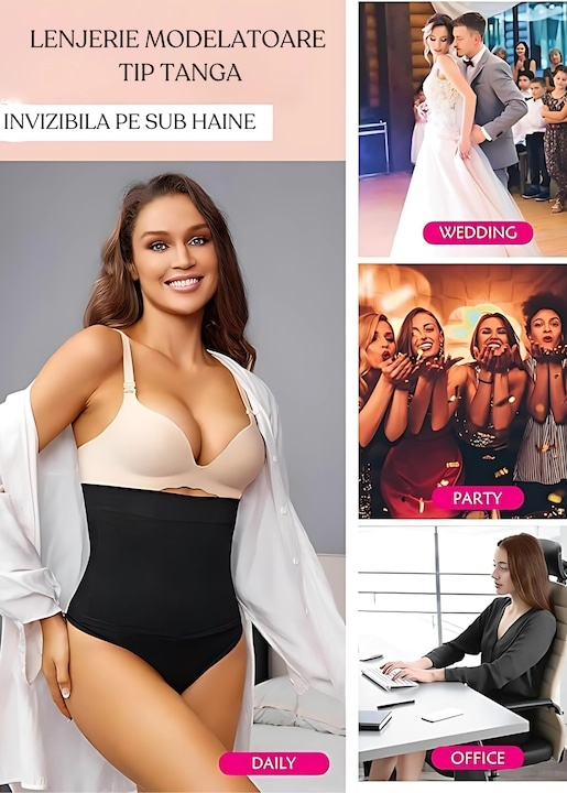 Lenjerie modelatoare talie inalta compresie abdomen si efect lifting posterior, fara cusaturi, negru, marime M [2]