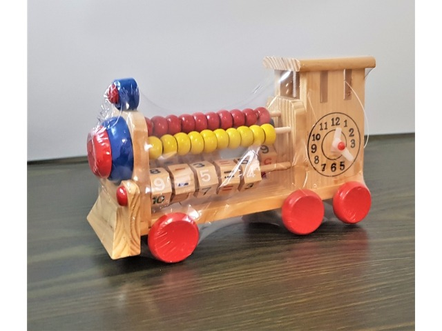 Locomotiva din lemn, educativa, tip numaratoare, 18x11x5 cm, multicolor [6]