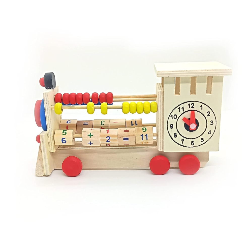 Locomotiva din lemn, educativa, tip numaratoare, 18x11x5 cm, multicolor [5]