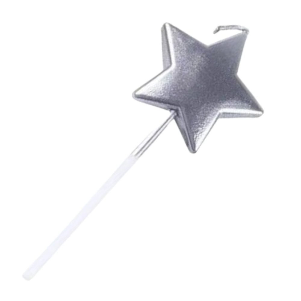 Lumanare decorativa pentru tort, forma steluta lucioasa, cu betisor pentru fixare, 11 x 3.2 cm, decor pentru aniversari si evenimente, argintiu [1]