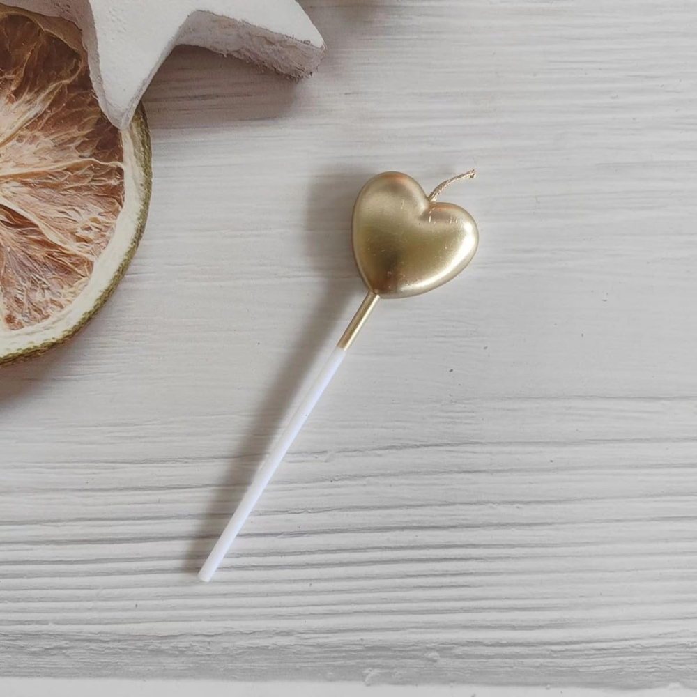 Lumanare eleganta pentru tort, model inima stralucitoare, cu suport, 11 x 3.2 cm, decor festiv pentru evenimente speciale, auriu [7]