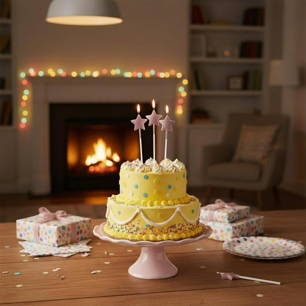 Lumanare pentru tort cu design steluta lucioasa, betisor pentru fixare inclus, 11 x 3.2 cm, decor festiv, roz [3]