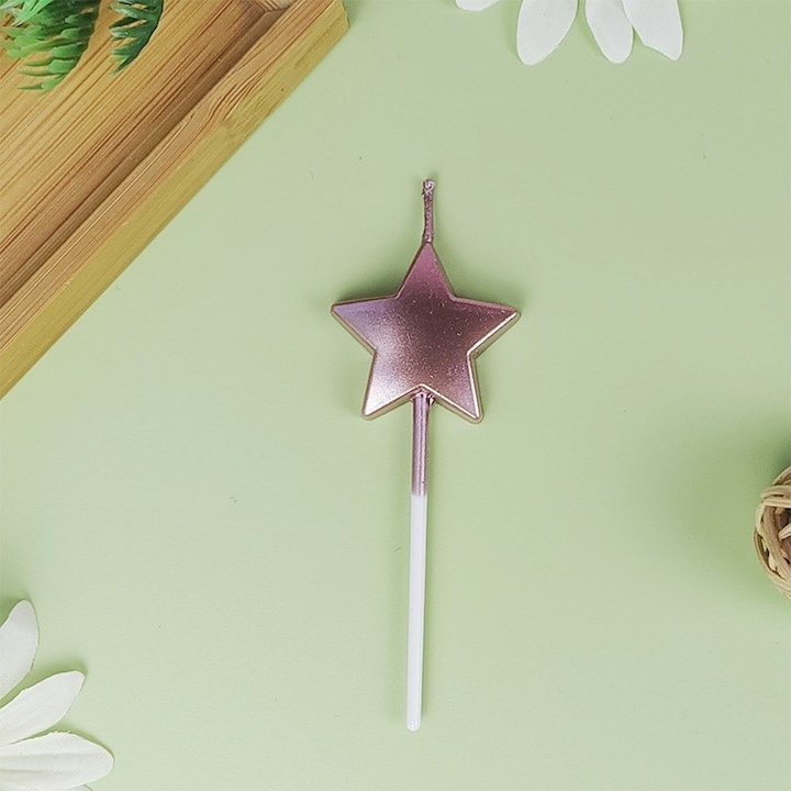 Lumanare pentru tort cu design steluta lucioasa, betisor pentru fixare inclus, 11 x 3.2 cm, decor festiv, roz [2]