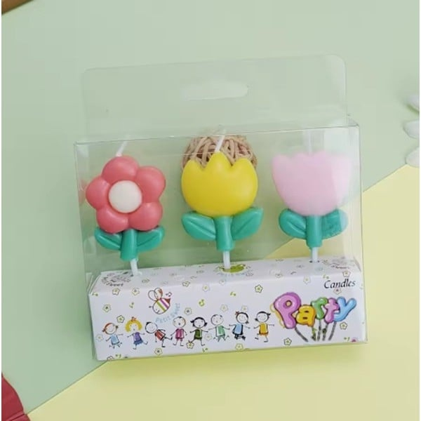 Lumanari pentru tort rosu galben roz 7 x 4 cm, set 3 buc, flori decorative 3D din parafina premium, pentru aniversari, botez, petreceri si candy bar [4]