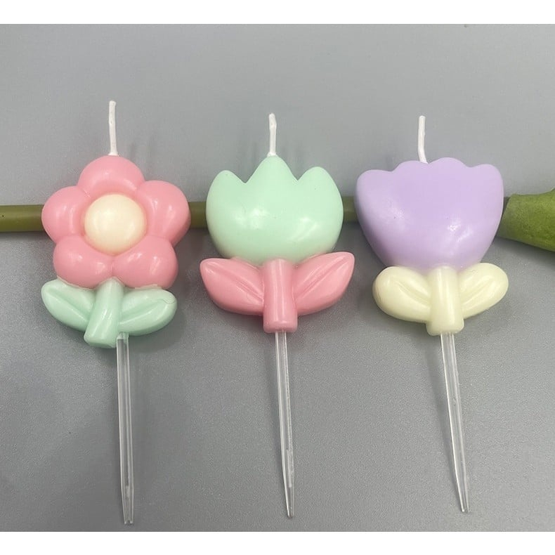Lumanari pentru tort roz verde mov 7 x 4 cm, set 3 buc, decor floral 3D din parafina premium, pentru aniversari, petreceri, botez si candy bar [6]