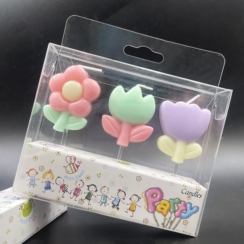 Lumanari pentru tort roz verde mov 7 x 4 cm, set 3 buc, decor floral 3D din parafina premium, pentru aniversari, petreceri, botez si candy bar [3]