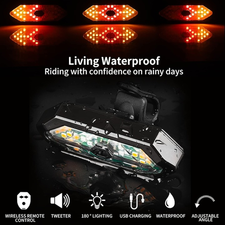 Lumina bicicleta pentru spate cu semnalizare, impermeabila IPX4, 94 x 33 cm, plastic, 5 moduri de iluminare [4]