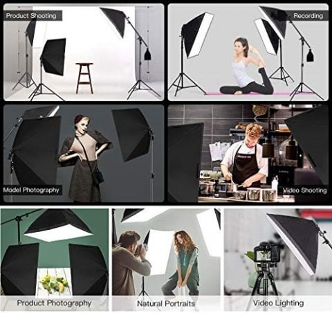 Softbox cu soclu de 4 becuri, trepied reglabil 200 cm, fara becuri [7]
