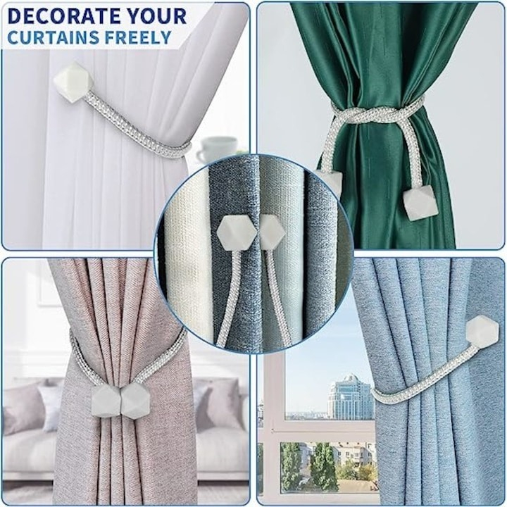 Magnet decorativ pentru draperii si perdele, design tip cub, 45 cm, poliester, alb [2]