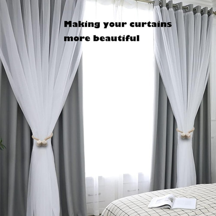 Magnet decorativ pentru draperii si perdele, design tip cub, 45 cm, poliester, bej [3]