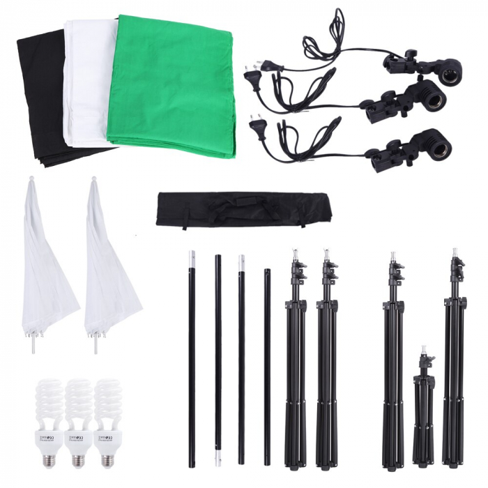 Kit studio,foto,lumini,3 umbrele,suport fundal 2x3m,3 panze fundal multicolore + 3 becuri 45W [2]