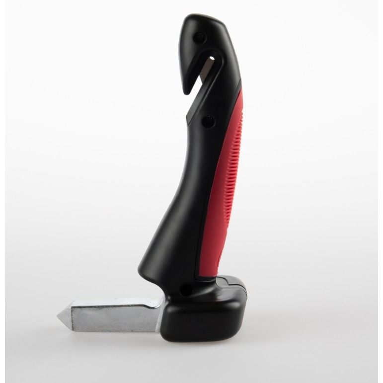 Maner auto 4 in 1, kit de siguranta cu LED, cutter pentru centura si ciocan, ABS si aluminiu, rosu/negru [6]