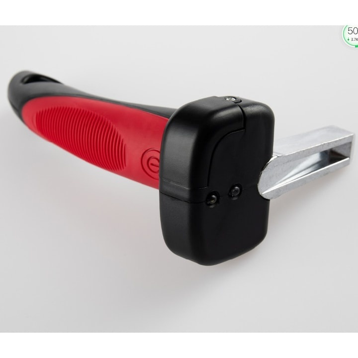 Maner auto 4 in 1 pentru siguranta masina, ciocan geam cutter centura lanterna LED si sprijin, rosu negru [5]