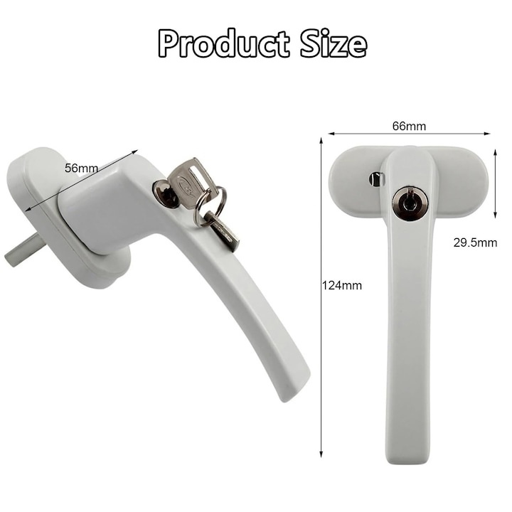 Maner fereastra cu incuietoare de siguranta, antiefractie, cu chei si suruburi, model universal, aluminiu alb [2]