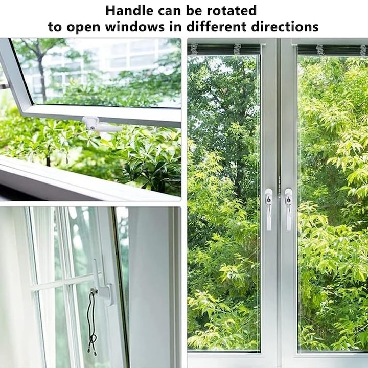 Maner fereastra cu incuietoare de siguranta, antiefractie, cu chei si suruburi, model universal, aluminiu alb [5]