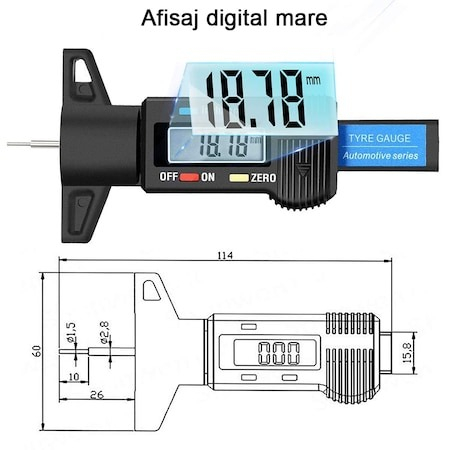 Manometru digital, instrument pentru masurarea profilului anvelopei - Negru [5]