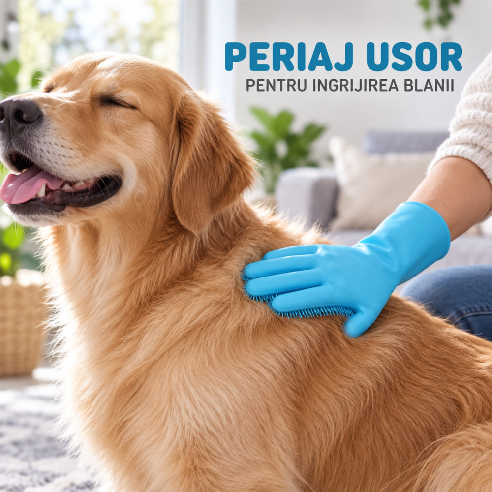Manusi albastre din silicon pentru caini si pisici, set 2 bucati, periaj, masaj si baie, peri flexibili pentru ingrijirea blanii [7]