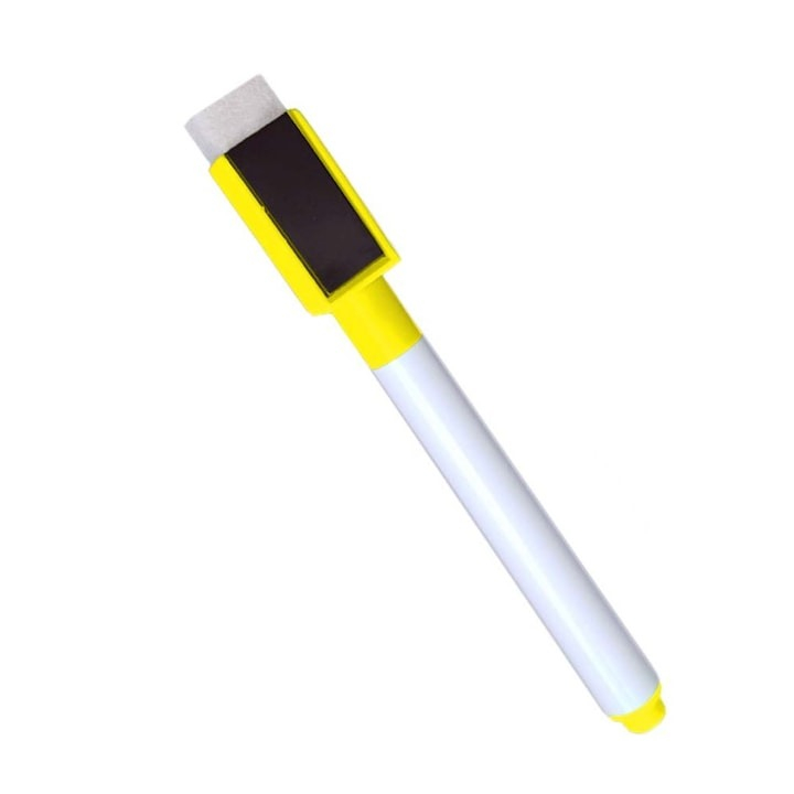 Marker cu stergere uscata scriere universala pentru diverse table, varf negru, culoare capac galben [4]