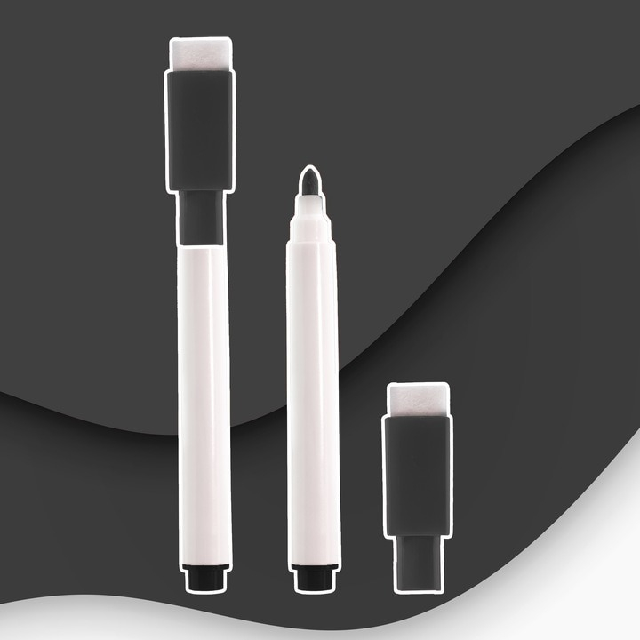 Marker cu stergere uscata scriere universala pentru diverse table, varf negru, culoare capac negru [2]