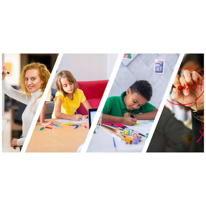 Marker cu stergere uscata scriere universala pentru diverse table, varf negru, culoare capac roz [2]