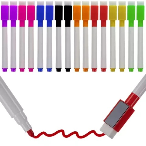 Markere colorate pentru tabla alba magnetica, set 16 bucati cu stergere uscata, magnet si mini burete incorporat [6]