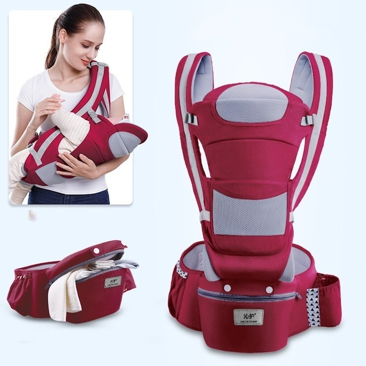 Marsupiu ergonimic,multifunctional pentru bebelusi,15in1,greutate maxima 25 kg - Rosu [2]