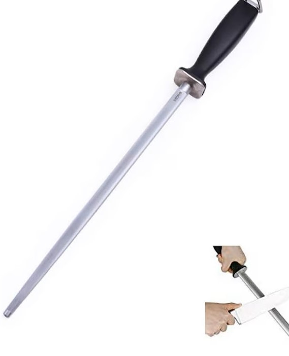 Masat pentru intretinerea cutitelor, negru, 34 cm, tija din otel 23 cm, maner ergonomic cu protectie pentru degete [5]