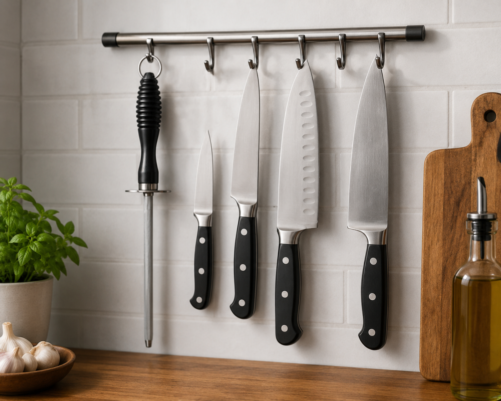 Masat pentru intretinerea cutitelor, negru, 34 cm, tija din otel 23 cm, maner ergonomic cu protectie pentru degete [2]