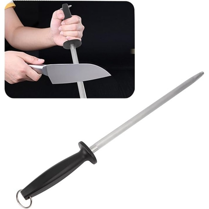 Masat pentru intretinerea cutitelor, negru, 34 cm, tija din otel 23 cm, maner ergonomic cu protectie pentru degete [6]