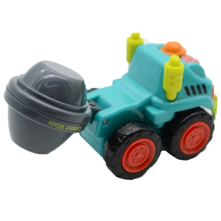 Masina betoniera pentru copii, turcoaz cu gri antracit, 7.4 x 5.9 x 4 cm, vehicul de santier cu cuva mobila, roti functionale, ambalaj PVC [4]