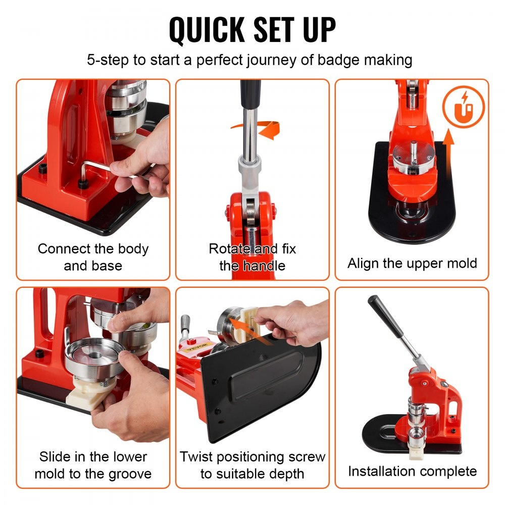 Masina de facut insigne 25 mm, kit complet 500 piese, matrita inclusa, maner ergonomic, ideal pentru branding, scoli, evenimente si proiecte DIY [5]