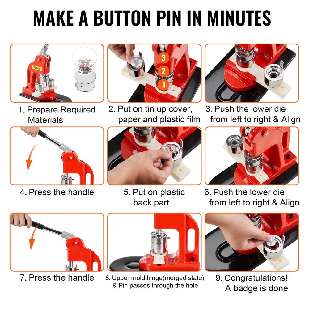 Masina de facut insigne 25 mm, kit complet 500 piese, matrita inclusa, maner ergonomic, ideal pentru branding, scoli, evenimente si proiecte DIY [6]