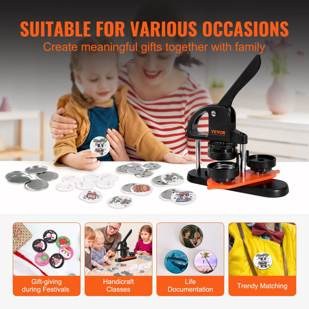 Masina de facut insigne 58 mm, kit complet 100 piese, matrita inclusa, ideal pentru branding, activitati creative si proiecte DIY [3]