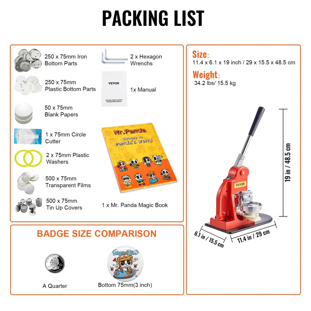 Masina de facut insigne 75 mm, kit complet 500 piese, matrita inclusa, maner ergonomic, ideal pentru branding, afise rotunde, activitati creative si proiecte DIY [13]