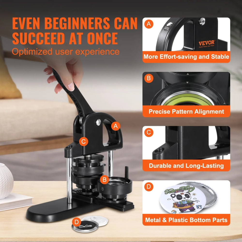 Masina de facut insigne, aparat 3 in 1 pentru insigne de 25,  32,  58 mm, kit 300 piese, ideal pentru proiecte DIY, evenimente si branding personalizat [6]