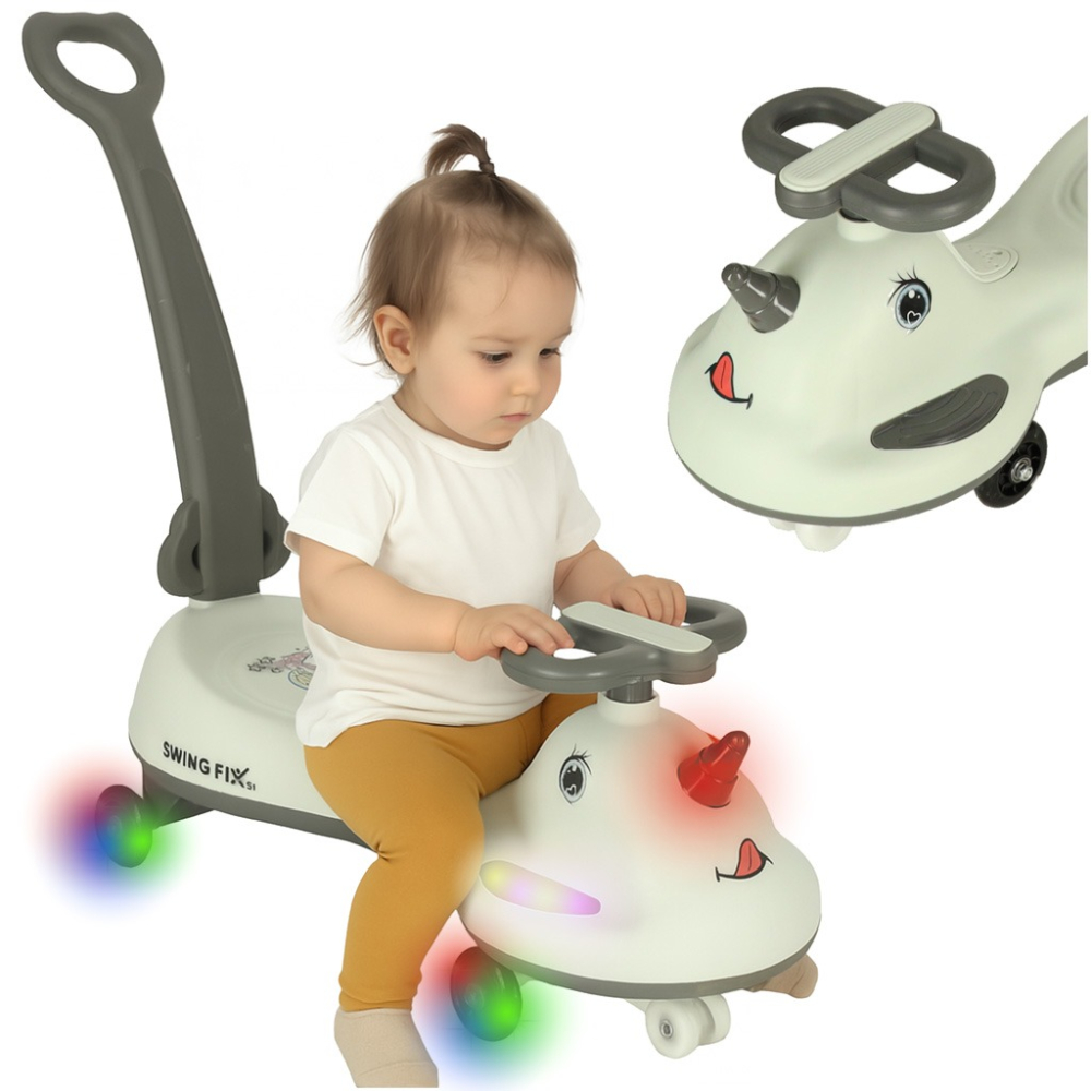 Masinuta pentru copii, fara pedale, maner ghidare, greutate maxima suportata 65 kg, 75 x 65 x 28 cm, model unicorn, gri [1]