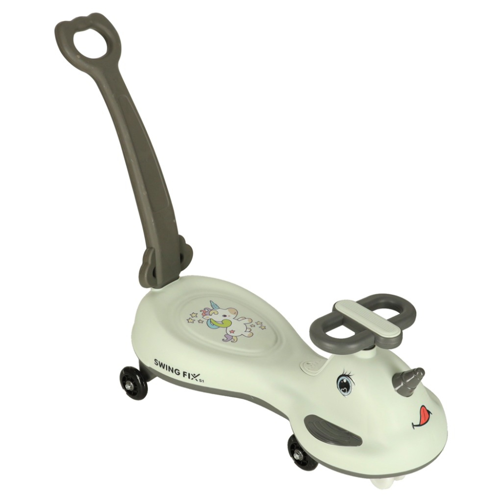 Masinuta pentru copii, fara pedale, maner ghidare, greutate maxima suportata 65 kg, 75 x 65 x 28 cm, model unicorn, gri [10]