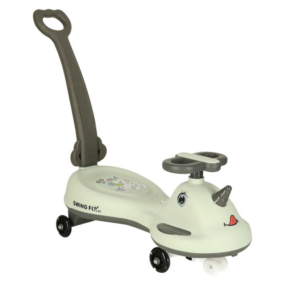 Masinuta pentru copii, fara pedale, maner ghidare, greutate maxima suportata 65 kg, 75 x 65 x 28 cm, model unicorn, gri [11]